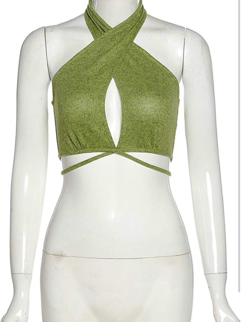 Olive Green Crisscross Halter Crop Top